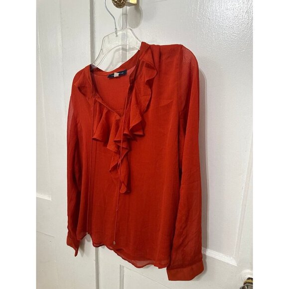 Tommy Hilfiger women’s size large red ruffle blouse - Picture 2 of 9